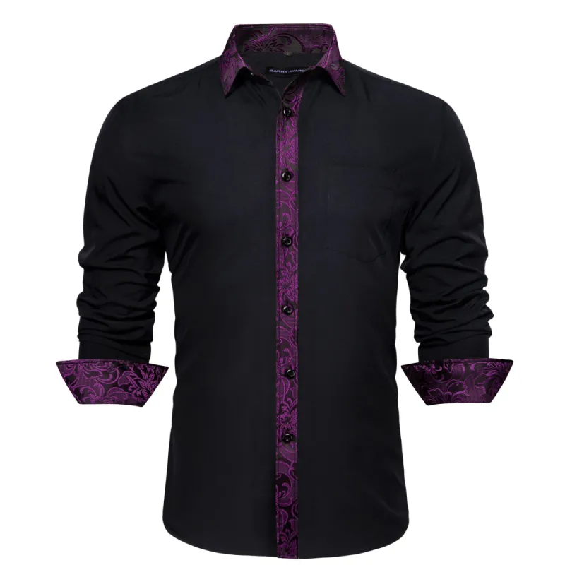 Barry. Wang Classy Black Purple Splicing Men's Business Shirt sold by Barrywang