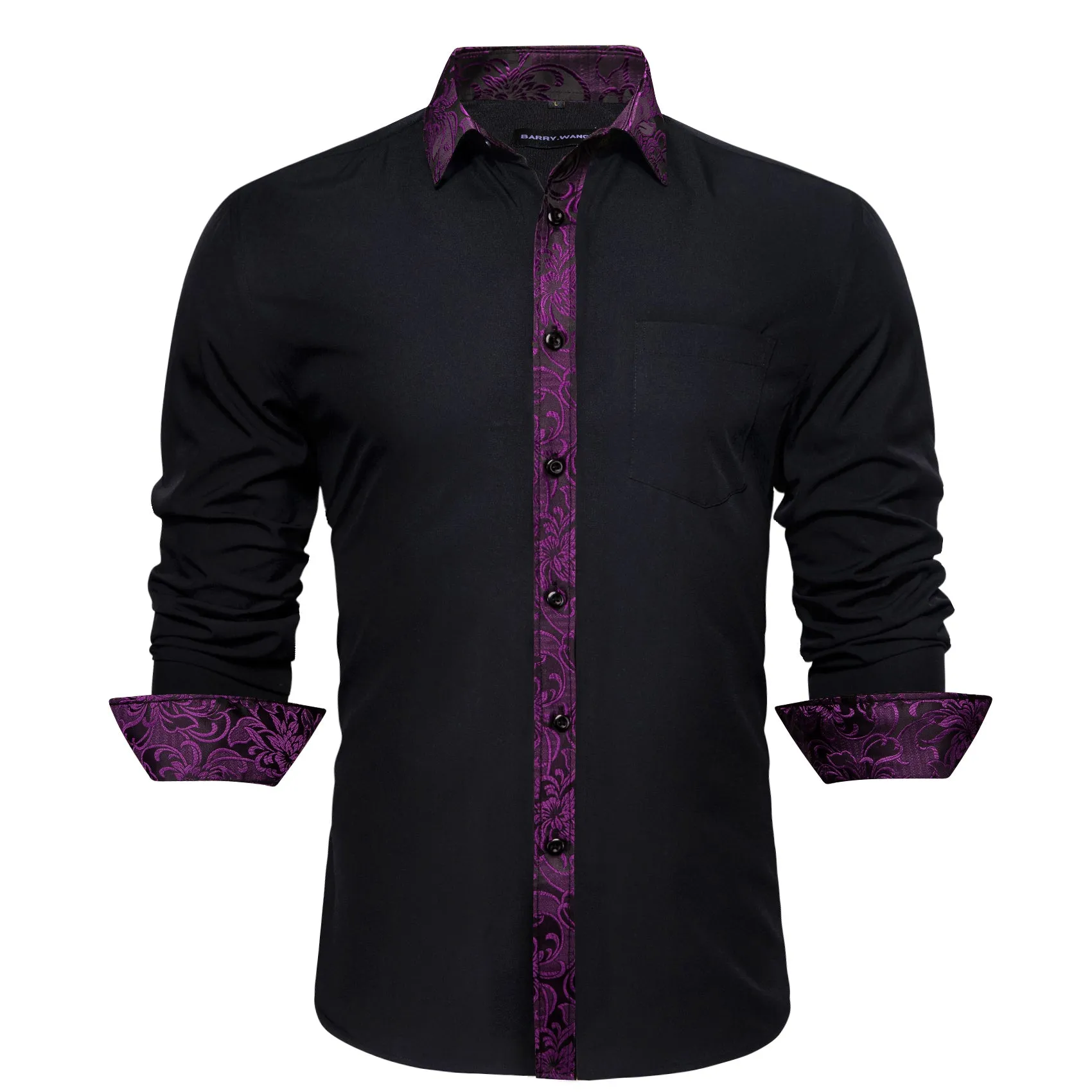 Barry. Wang Classy Black Purple Splicing Men's Business Shirt sold by Barrywang