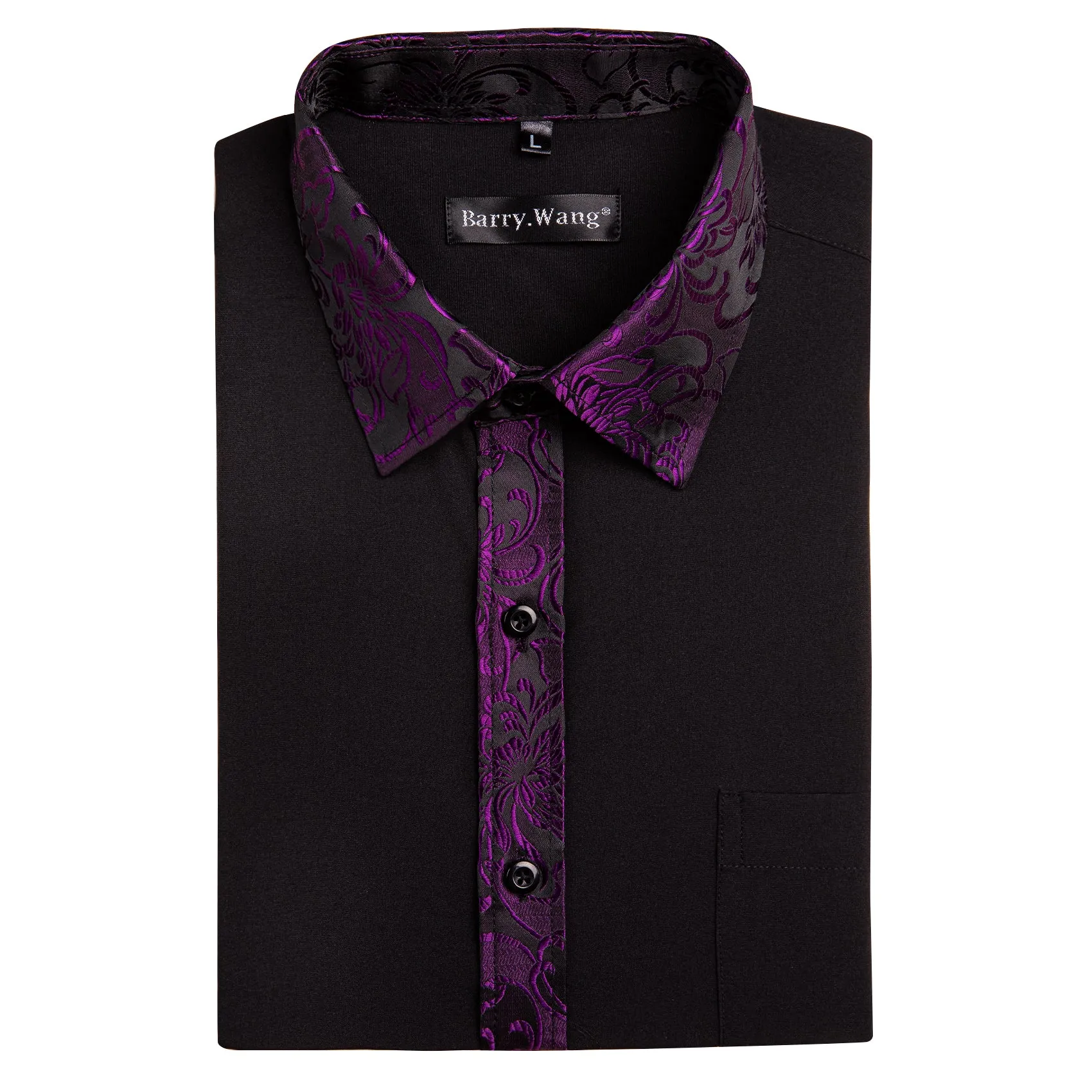 Barry. Wang Classy Black Purple Splicing Men's Business Shirt sold by Barrywang product image thumbnail 4