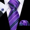 Barry Wang Purple White Striped Silk Tie Pocket Square Cufflinks Set sold by Barrywang