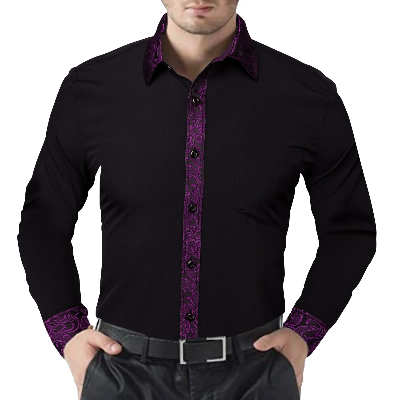 Barry. Wang Classy Black Purple Splicing Men's Business Shirt sold by Barrywang product image thumbnail 3