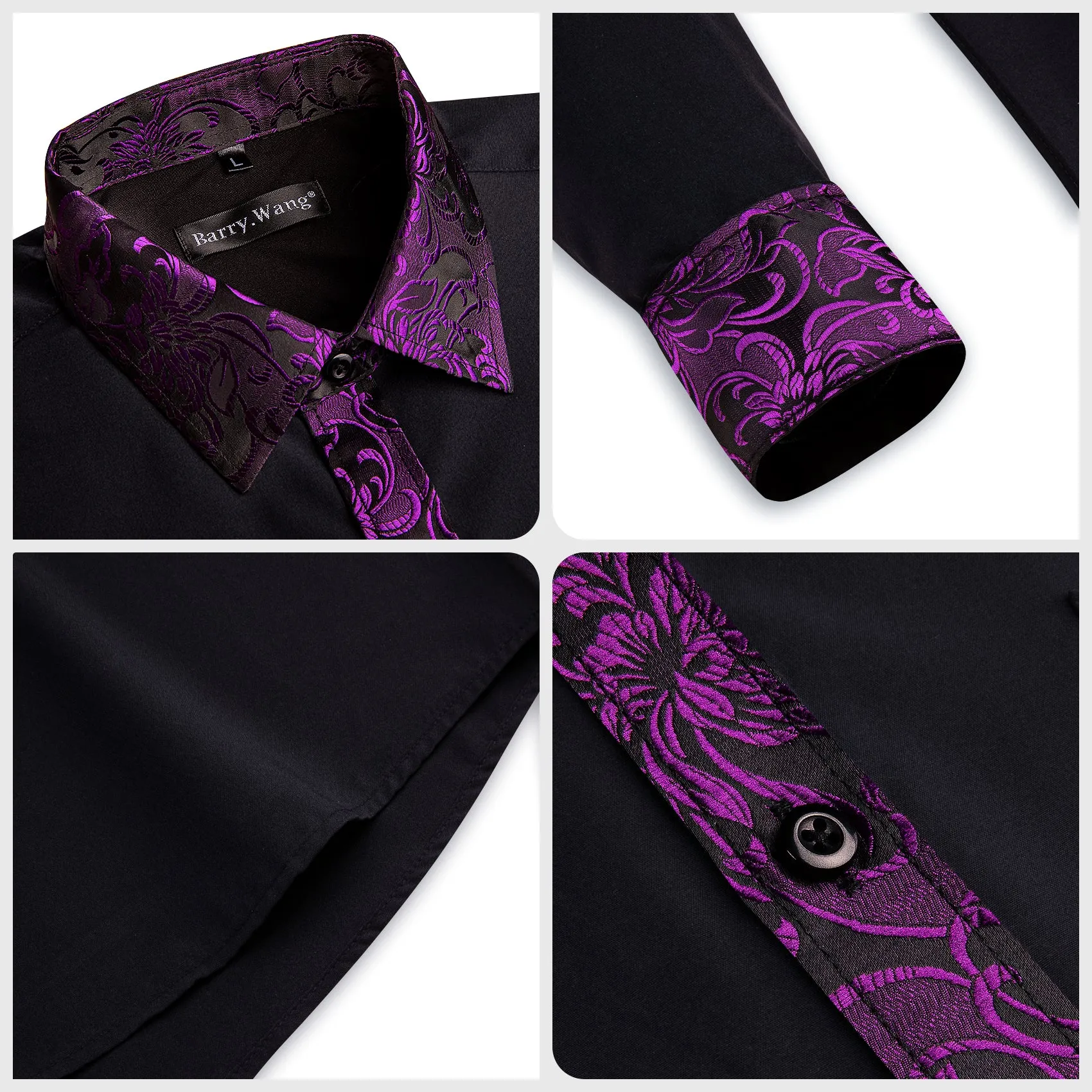 Barry. Wang Classy Black Purple Splicing Men's Business Shirt sold by Barrywang product image thumbnail 5