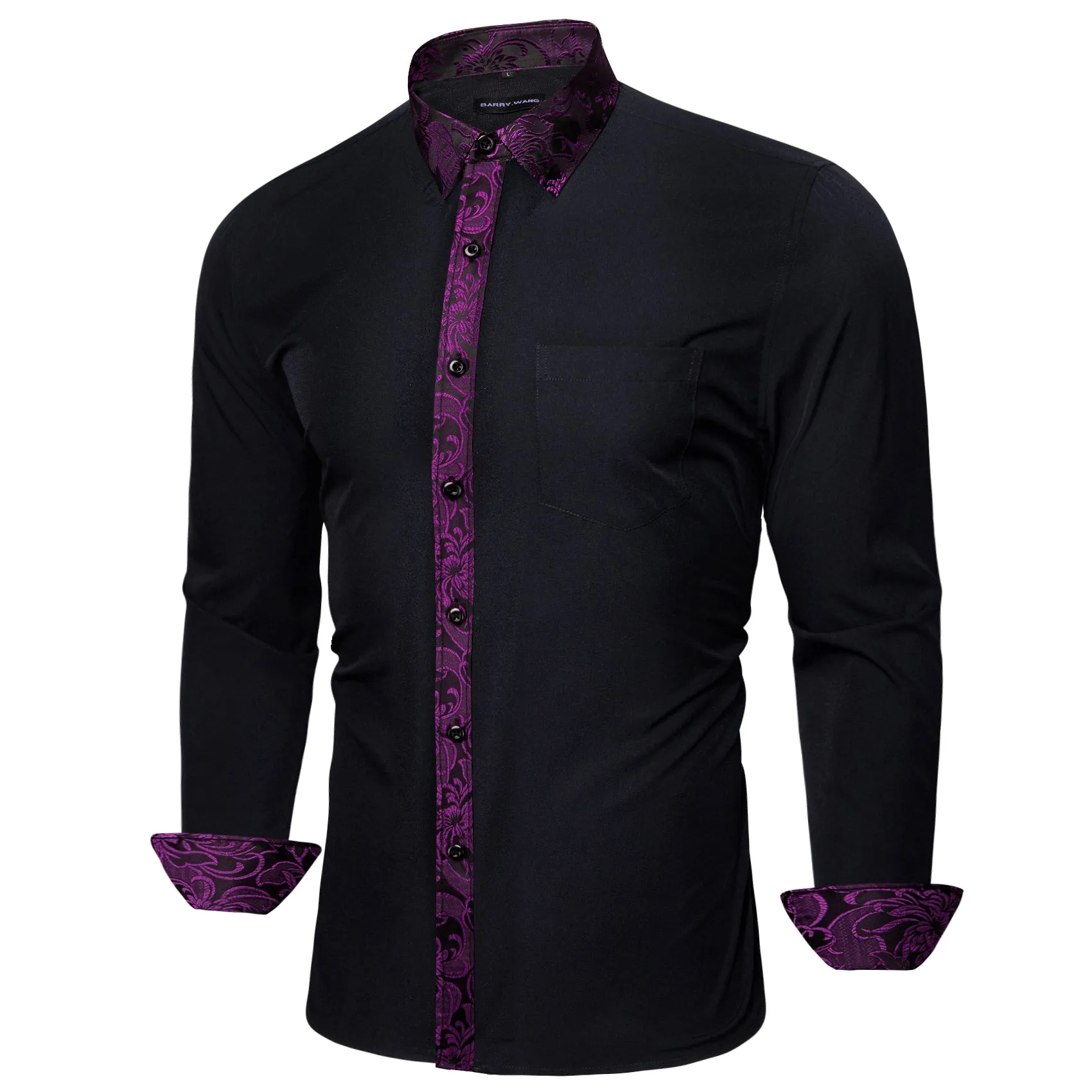 Barry. Wang Classy Black Purple Splicing Men's Business Shirt sold by Barrywang product image thumbnail 2