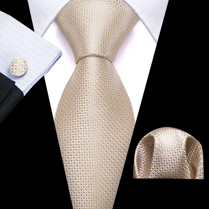 Barry. Wang Champagne Beige Geometric Necktie Men's Tie Set for Wedding sold by Barrywang