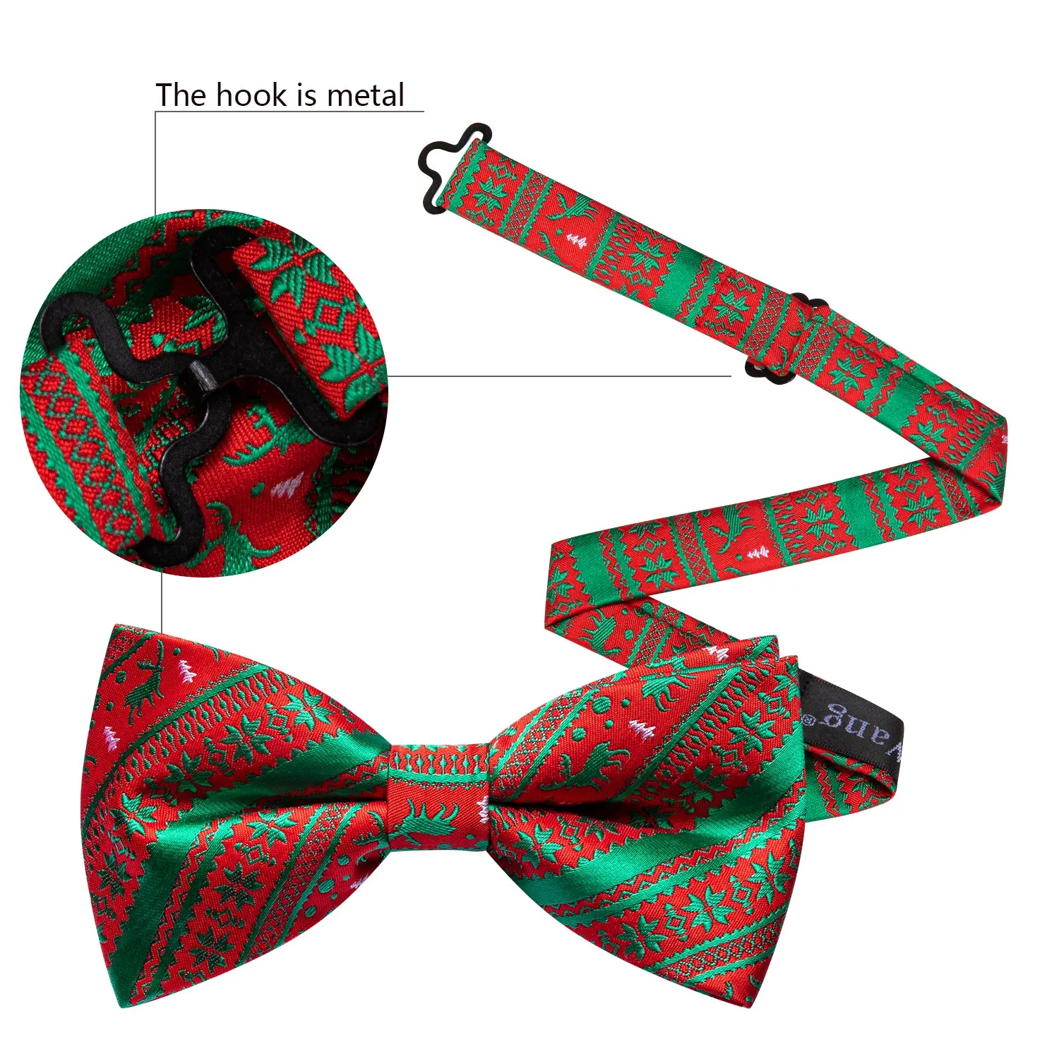 Christmas Red Green Elk Pre Tied Bow Tie Hanky Cufflinks Set sold by Barrywang product image thumbnail 4