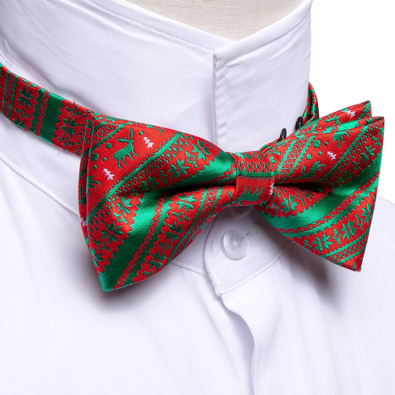Christmas Red Green Elk Pre Tied Bow Tie Hanky Cufflinks Set sold by Barrywang product image thumbnail 5