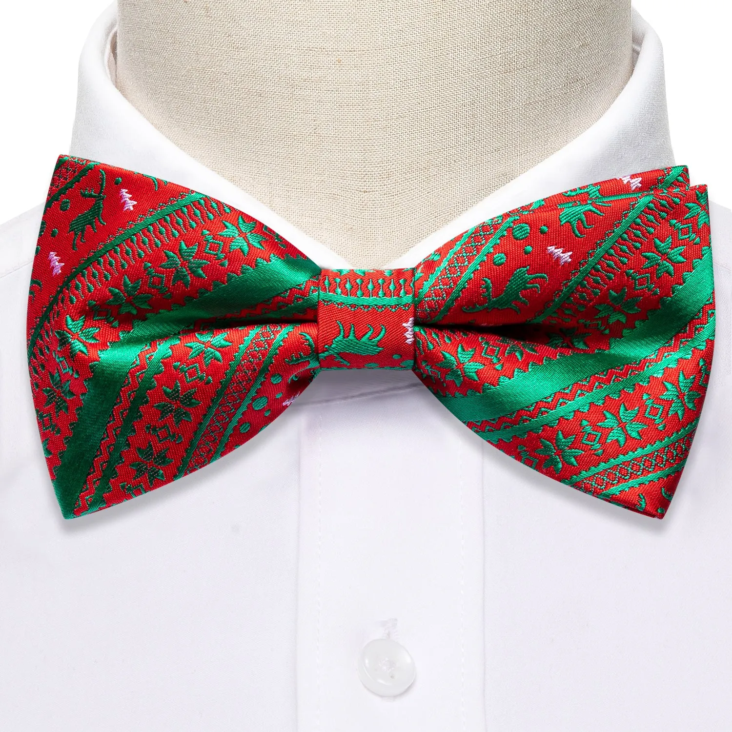 Christmas Red Green Elk Pre Tied Bow Tie Hanky Cufflinks Set sold by Barrywang product image thumbnail 3