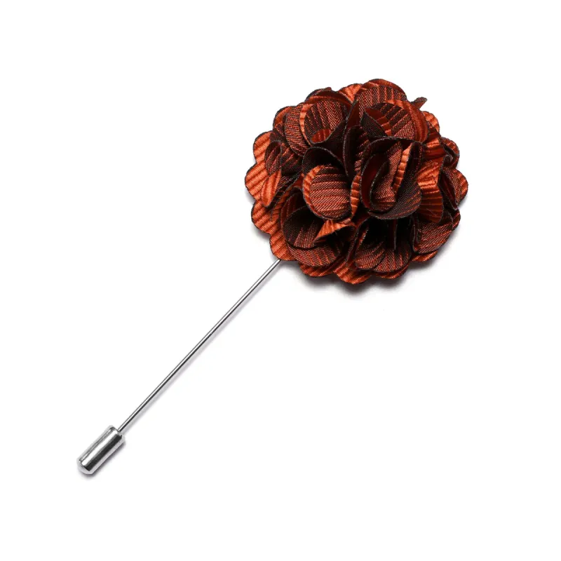 Barry Wang Wedding Brooch for Men's Suit Burnt Orange Flower Lapel Pin sold by Barrywang
