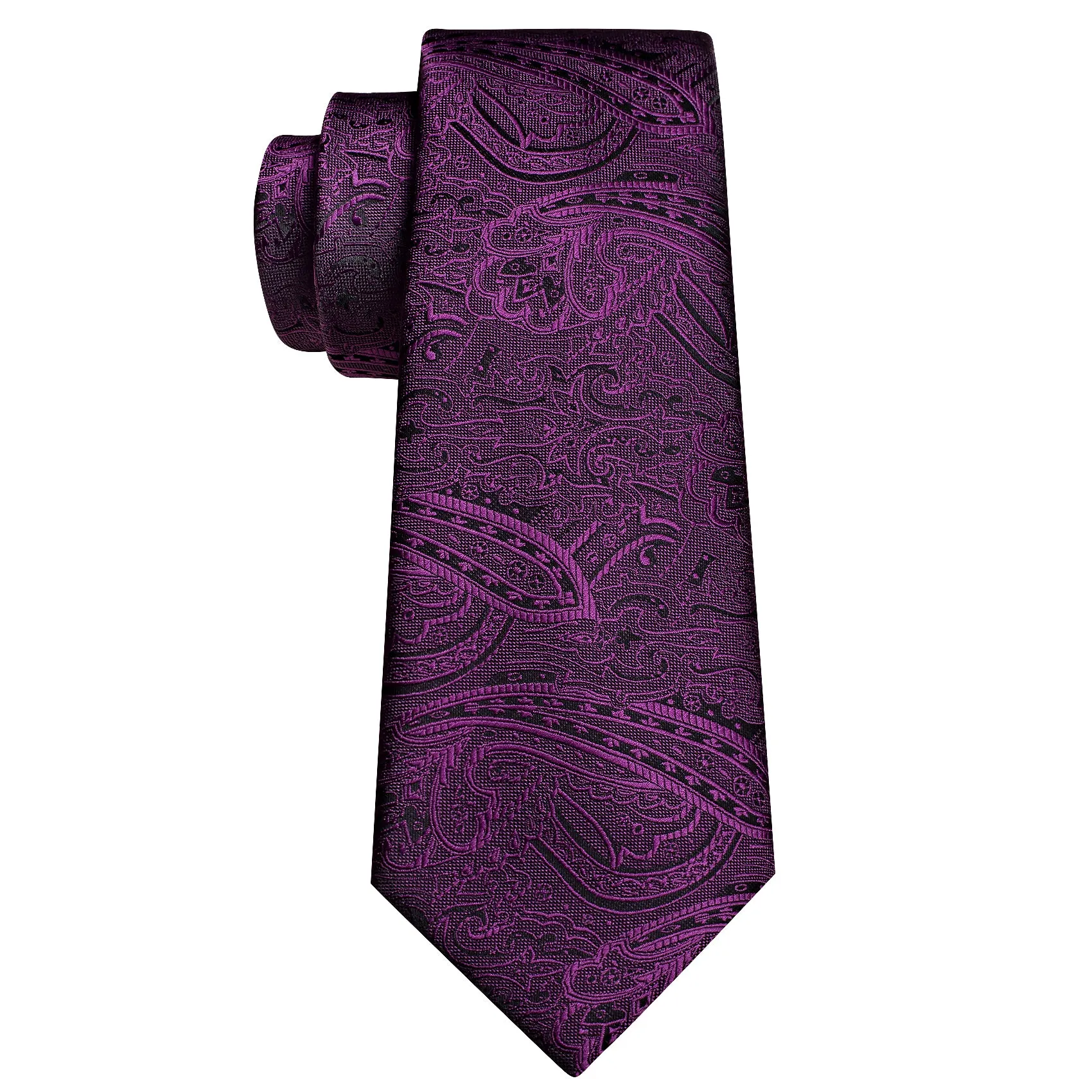 Barry Wang Purple Necktie Azalea Paisley Silk Tie Hanky Cufflinks Set sold by Barrywang product image thumbnail 5