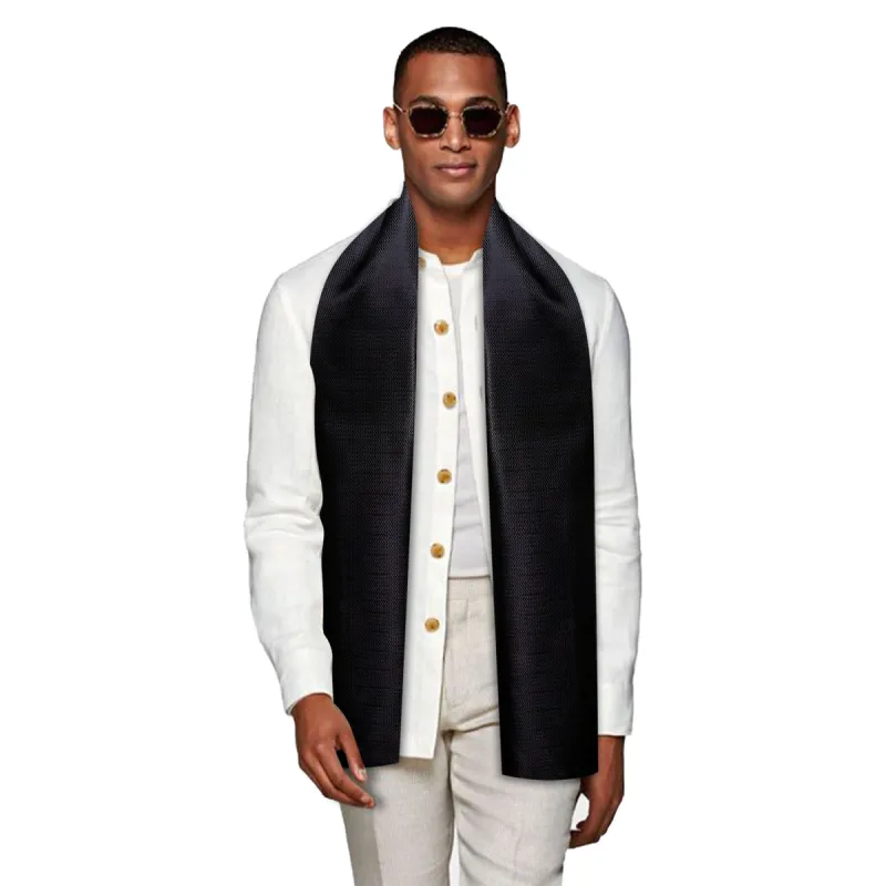 Barry Wang Silk scarf Luxury Black Solid Mens Scarf sold by Barrywang