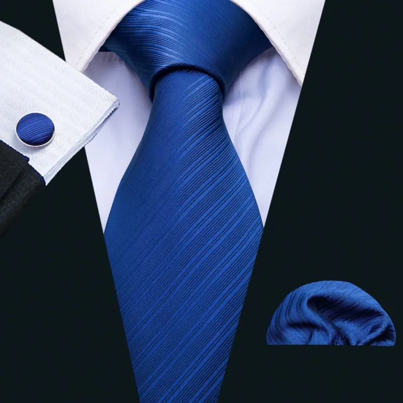 Barry Wang Blue Striped Silk Men's Wedding Necktie Hanky Cufflinks Set sold by Barrywang