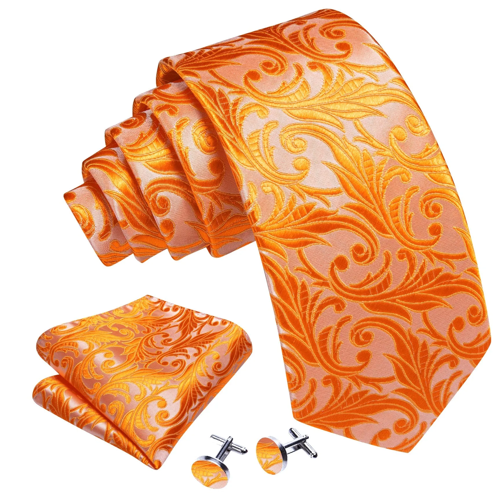 Barry Wang Orange Ties Pink Floral Silk Tie Handkerchief Cufflinks Set sold by Barrywang product image thumbnail 3