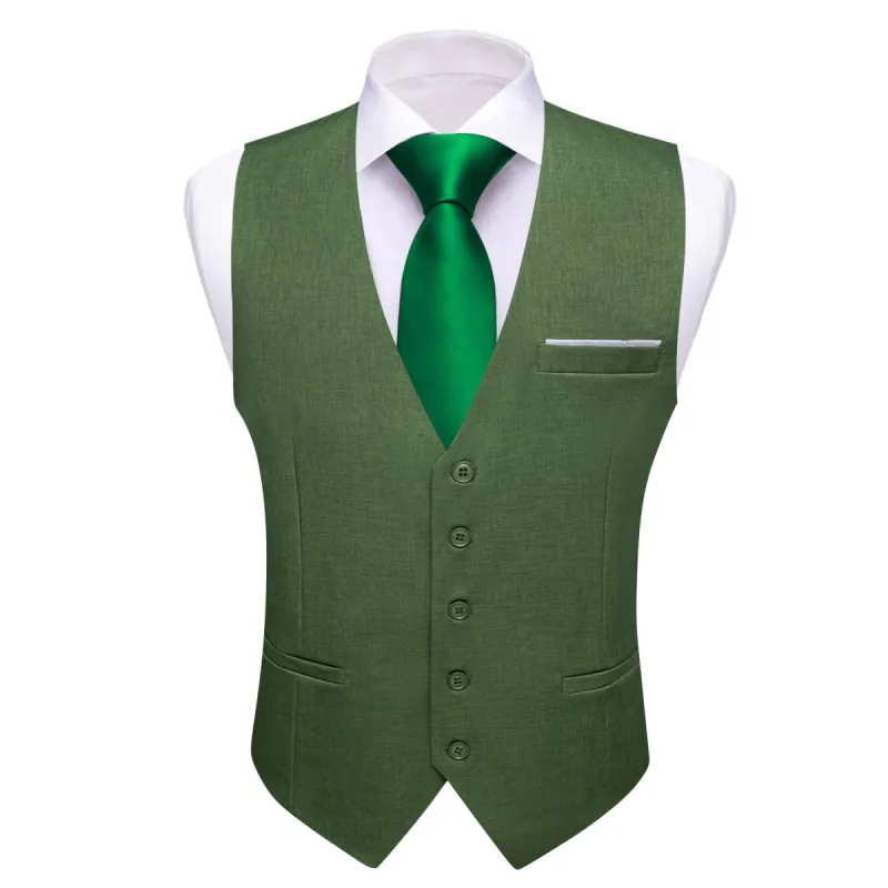 Barry Wang Wedding Vest Hunter Green Solid Men Button V-Neck Waistcoat sold by Barrywang