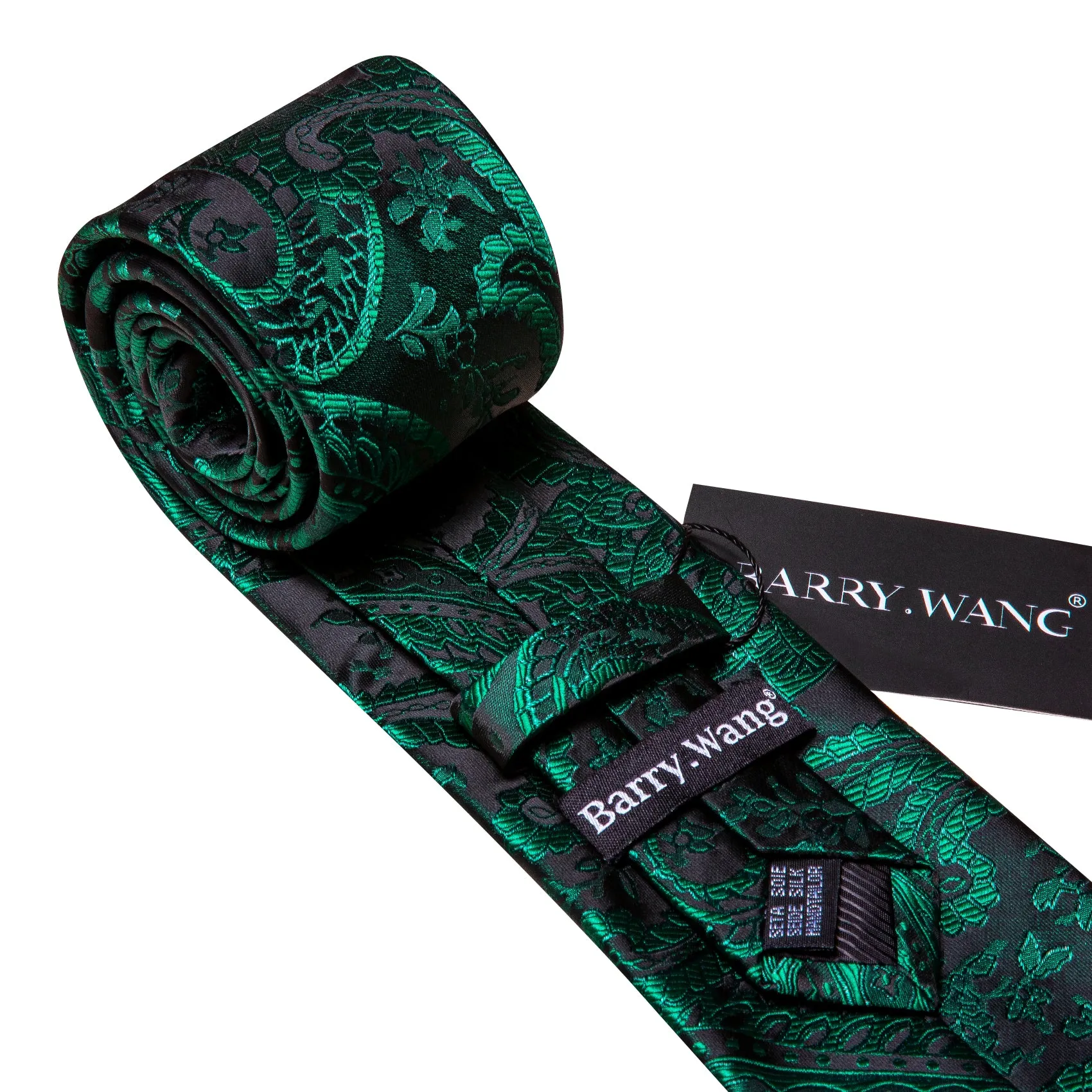 Barry Wang Green Tie Paisley Jacquard Silk Tie Handkerchief Cufflinks Set sold by Barrywang product image thumbnail 5