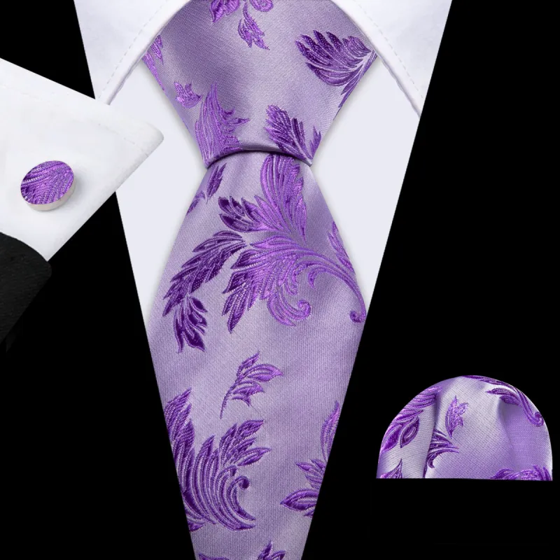 Barry Wang Purple Floral Necktie Silk Pocket Square Cufflinks Set sold by Barrywang
