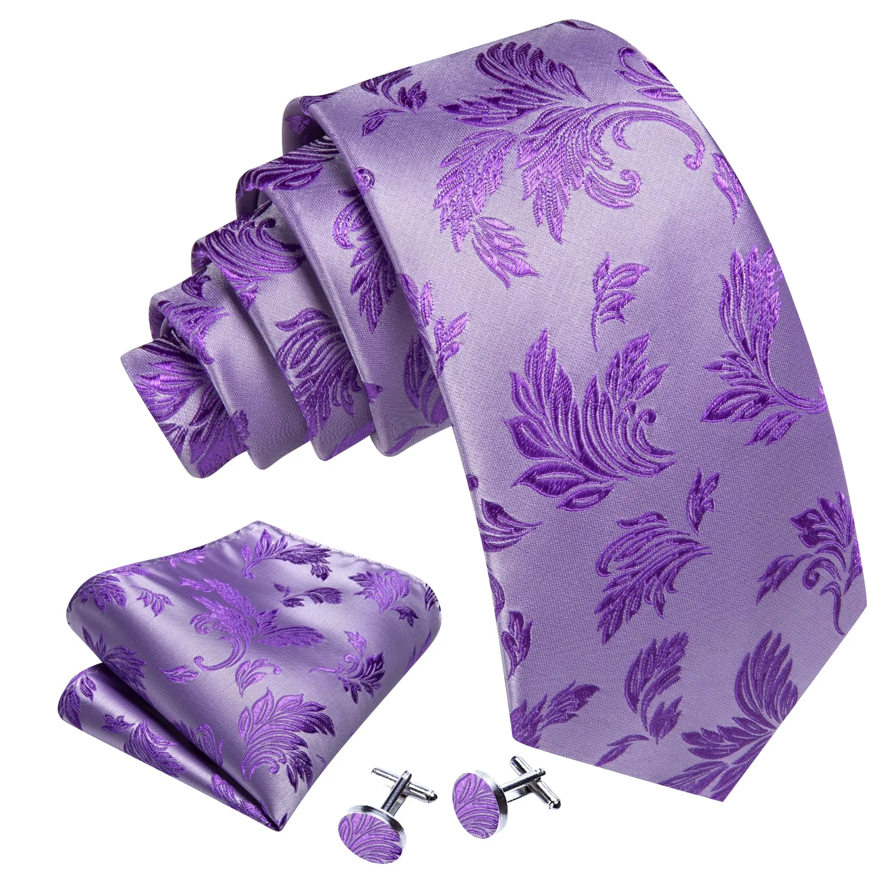 Barry Wang Purple Floral Necktie Silk Pocket Square Cufflinks Set sold by Barrywang product image thumbnail 3