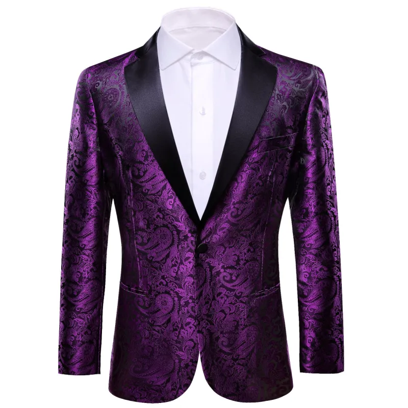 Men's Dress Purple Paisley Suit Jacket Slim One Button Stylish Blazer made by Barrywang