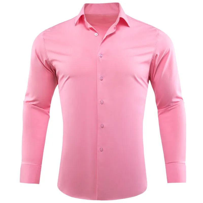 Barry. Wang Button Down Shirt Light Pink Solid Silk Men's Long Sleeve Shirt sold by Barrywang