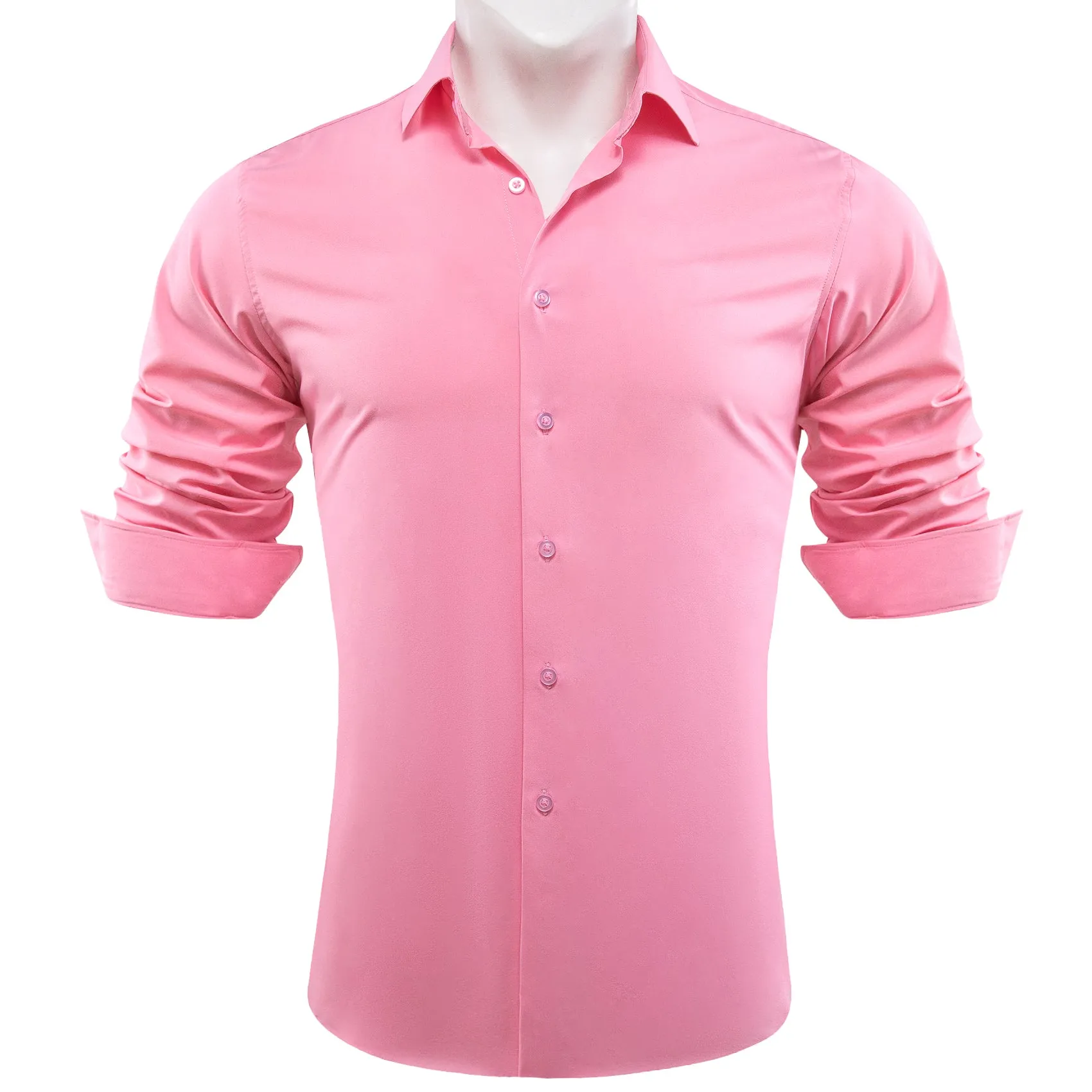 Barry. Wang Button Down Shirt Light Pink Solid Silk Men's Long Sleeve Shirt sold by Barrywang product image thumbnail 5