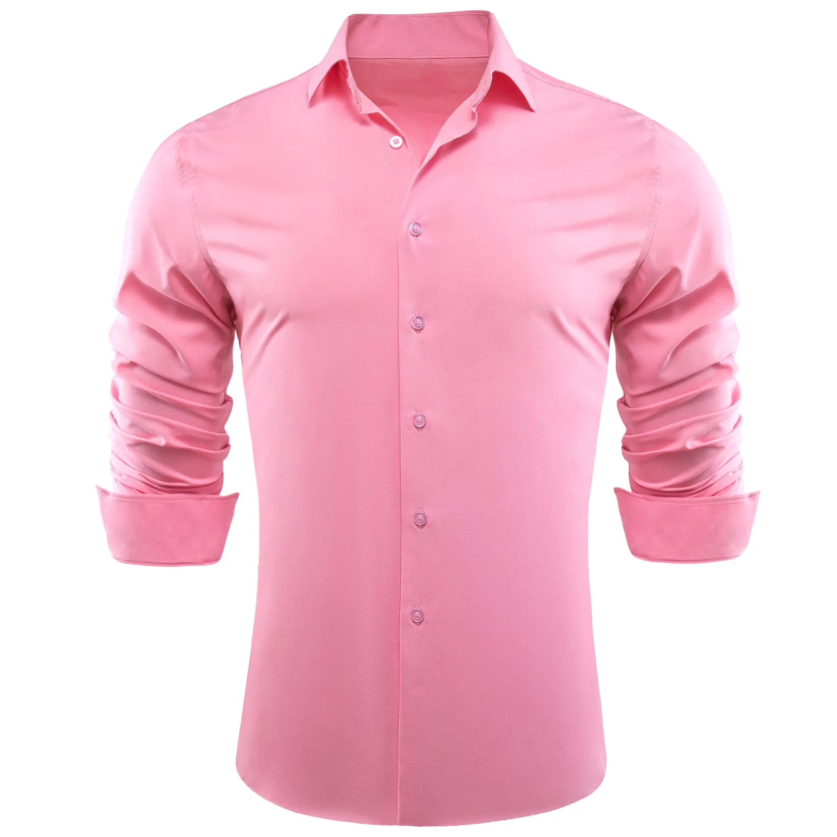 Barry. Wang Button Down Shirt Light Pink Solid Silk Men's Long Sleeve Shirt sold by Barrywang product image thumbnail 4