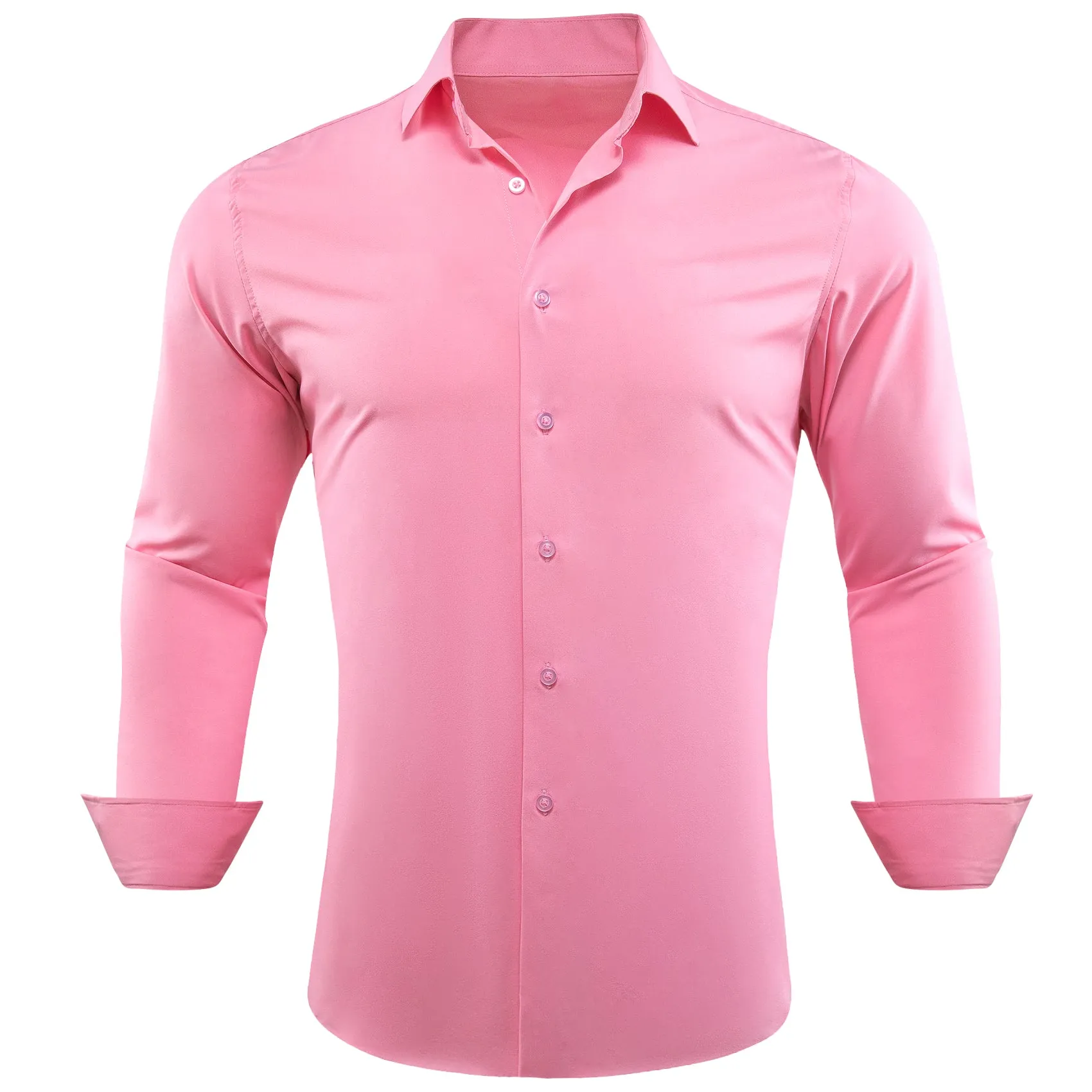 Barry. Wang Button Down Shirt Light Pink Solid Silk Men's Long Sleeve Shirt sold by Barrywang product image thumbnail 3