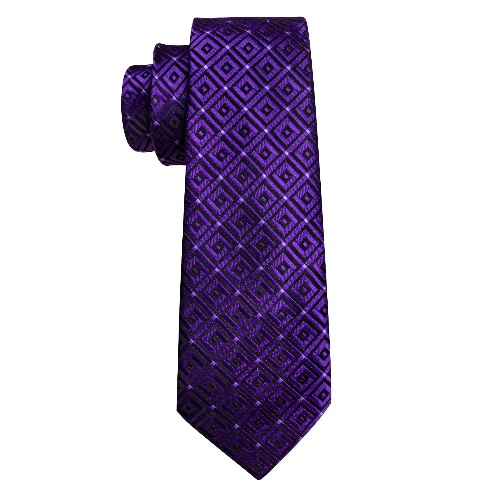 Barry Wang Hyacinth Purple Plaid Silk Tie Handkerchief Cufflinks Set sold by Barrywang product image thumbnail 5