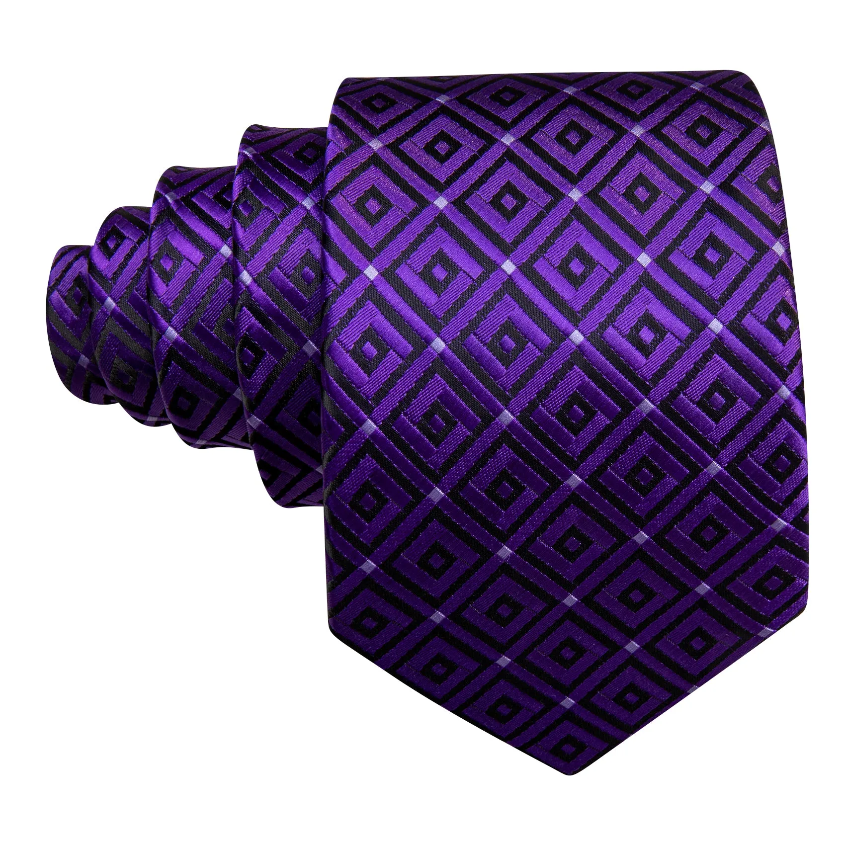 Barry Wang Hyacinth Purple Plaid Silk Tie Handkerchief Cufflinks Set sold by Barrywang product image thumbnail 4