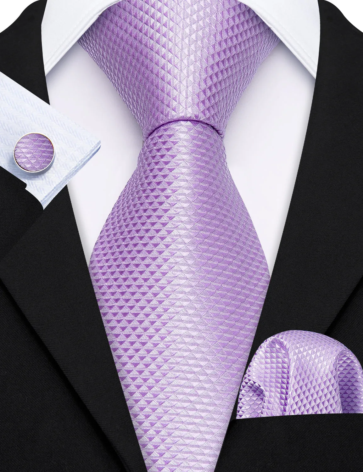 Barry. Wang Men's Tie Light Purple Geometric Tie Hanky Cufflinks Set sold by Barrywang product image thumbnail 3