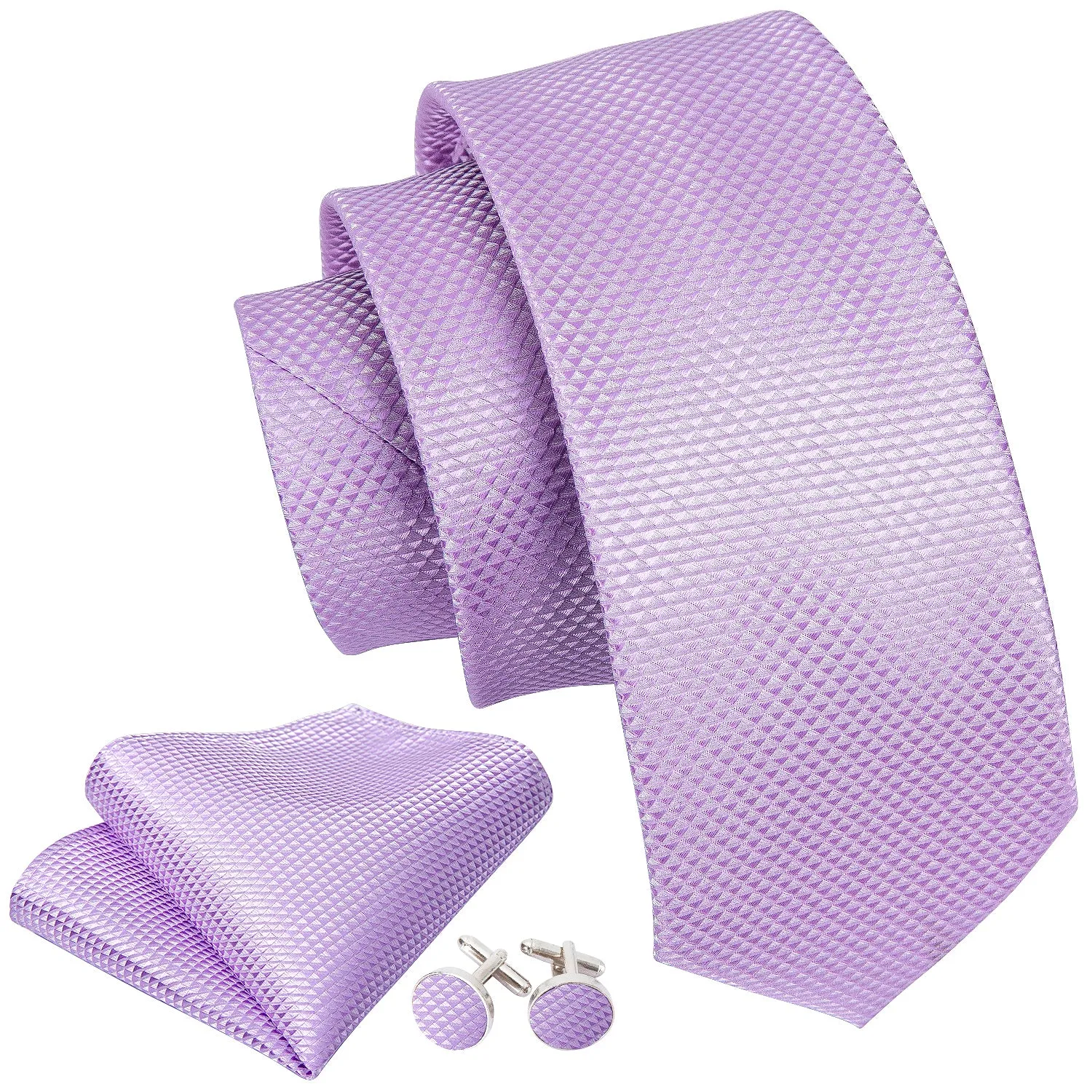 Barry. Wang Men's Tie Light Purple Geometric Tie Hanky Cufflinks Set sold by Barrywang product image thumbnail 4