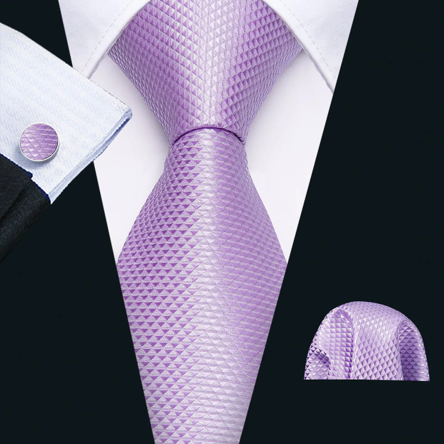 Barry. Wang Men's Tie Light Purple Geometric Tie Hanky Cufflinks Set sold by Barrywang
