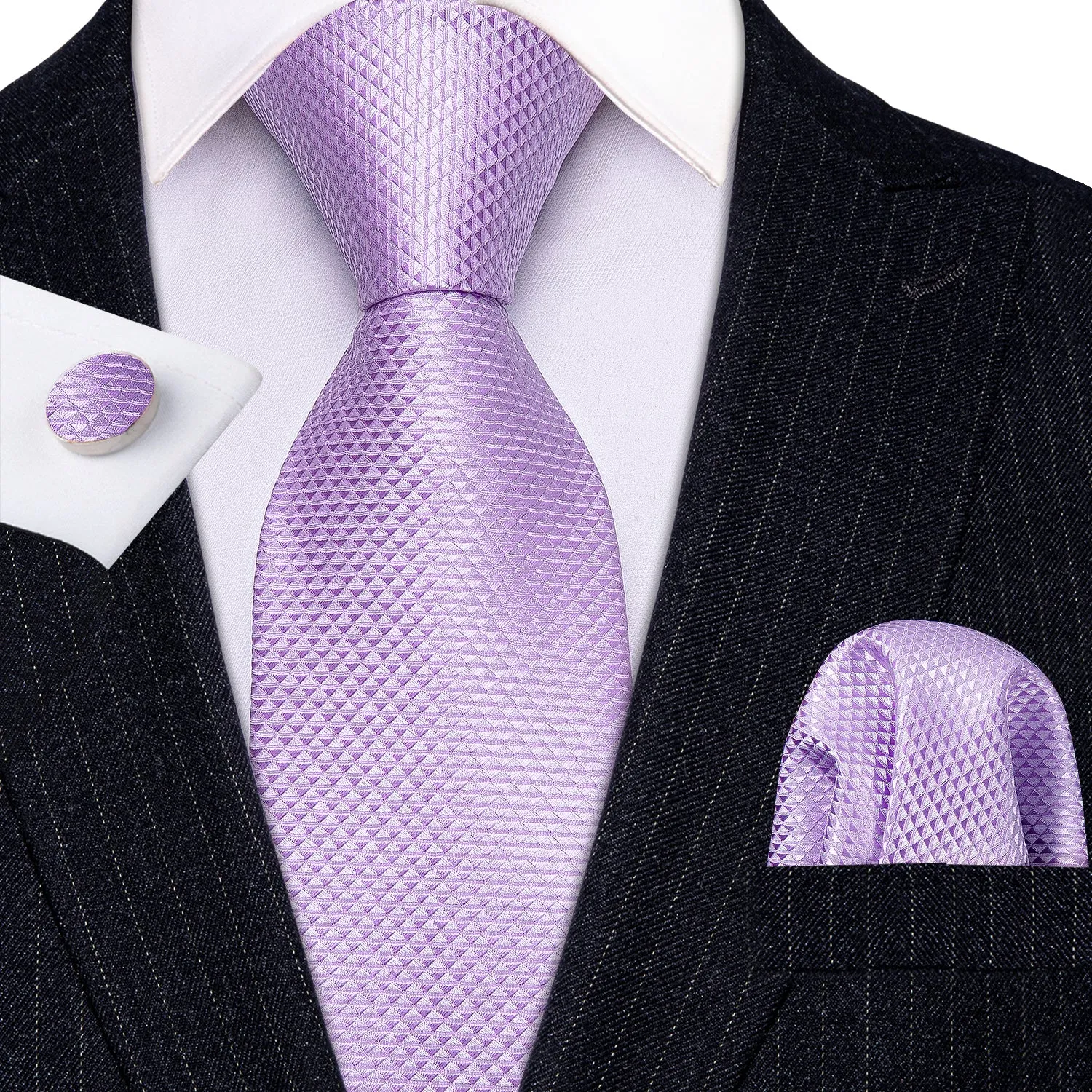 Barry. Wang Men's Tie Light Purple Geometric Tie Hanky Cufflinks Set sold by Barrywang product image thumbnail 2