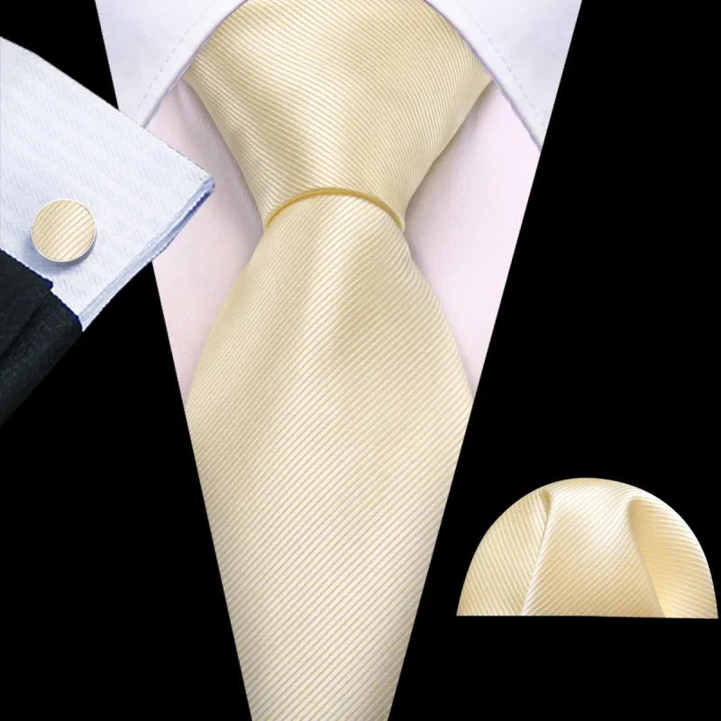 Barry Wang Champagne Neckties Wheat Solid Silk Tie Hanky Cufflinks Set sold by Barrywang