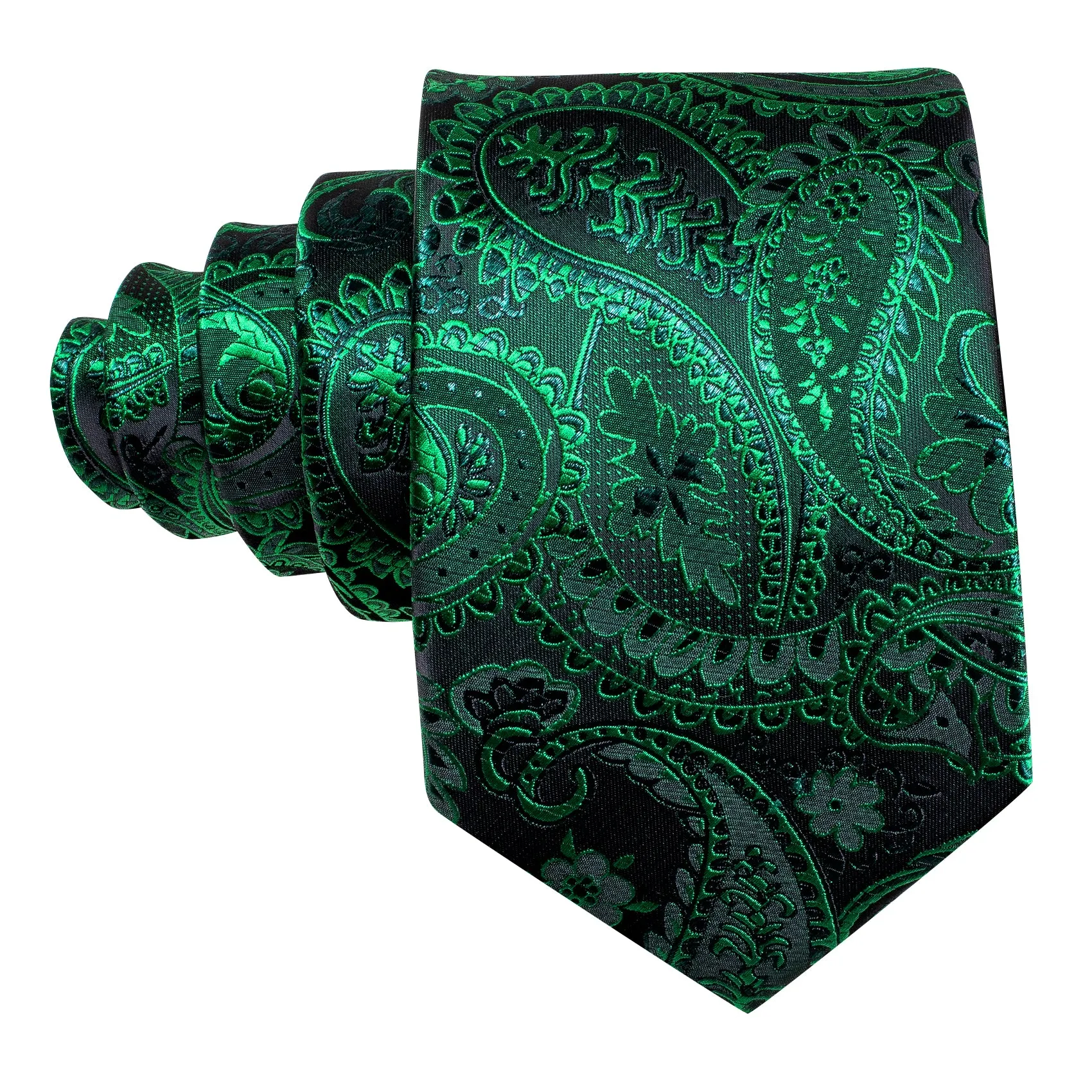 Barry Wang Green Tie Paisley Necktie Handkerchief Cufflinks Set sold by Barrywang product image thumbnail 4