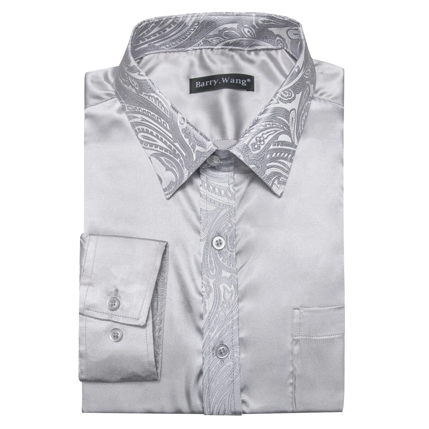 Barry. Wang Grey Shirt Solid Men Long Sleeve Windsor Collar Dress Shirt sold by Barrywang product image thumbnail 3