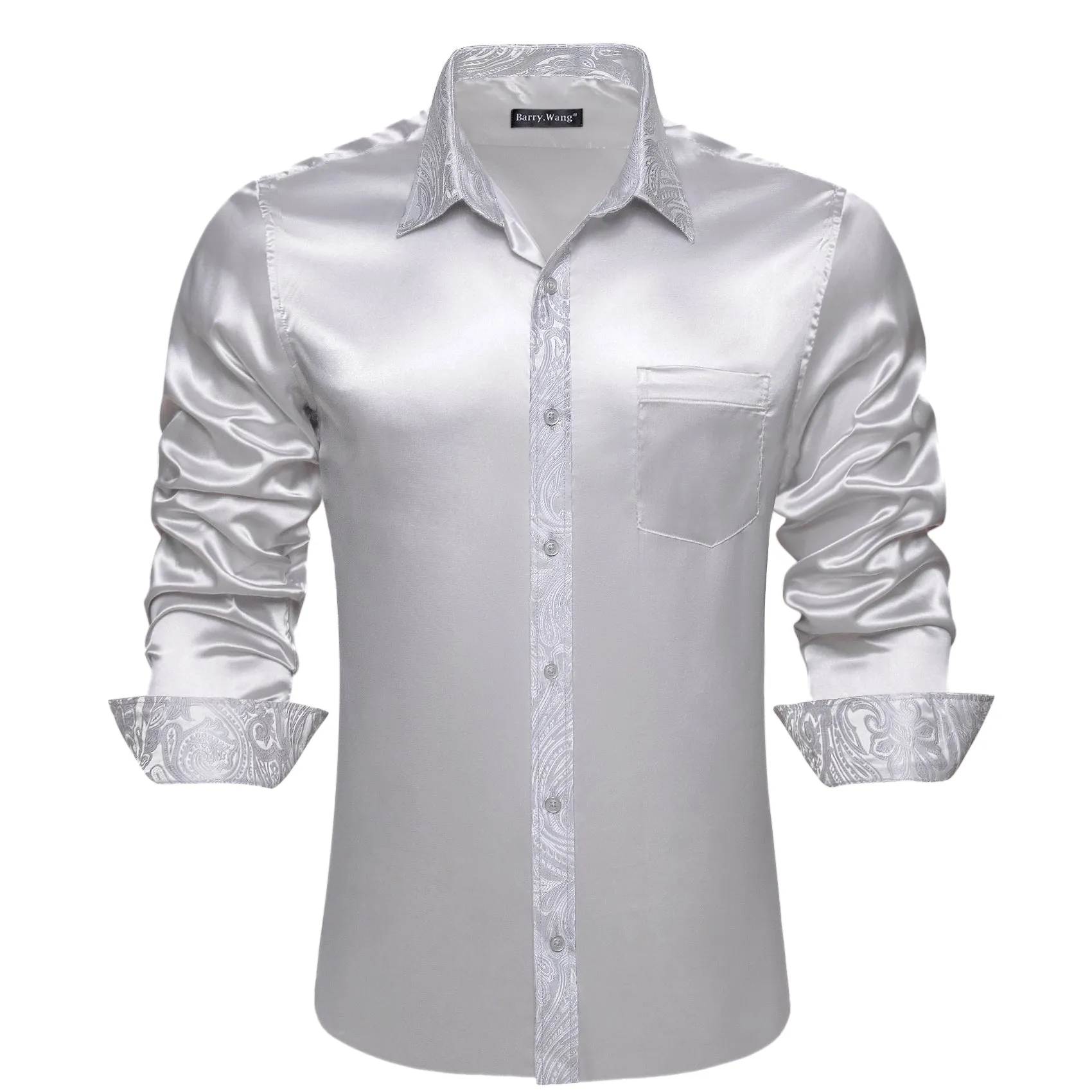 Barry. Wang Grey Shirt Solid Men Long Sleeve Windsor Collar Dress Shirt sold by Barrywang