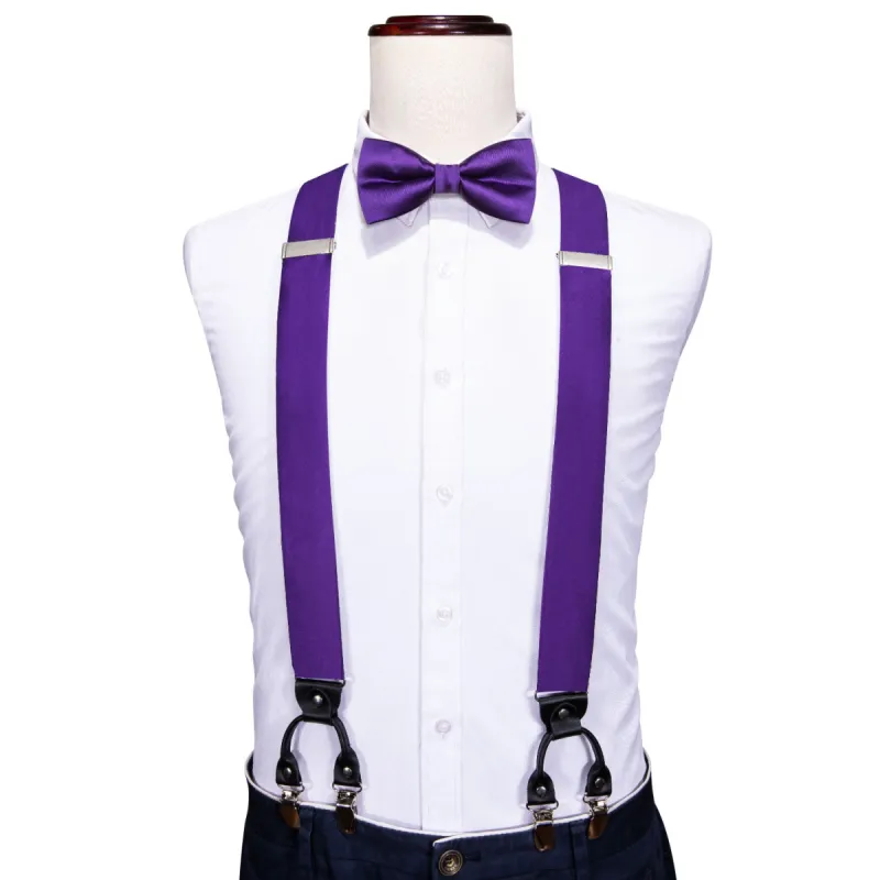 Purple Solid Y Back Adjustable Bow Tie Suspenders Set sold by Barrywang