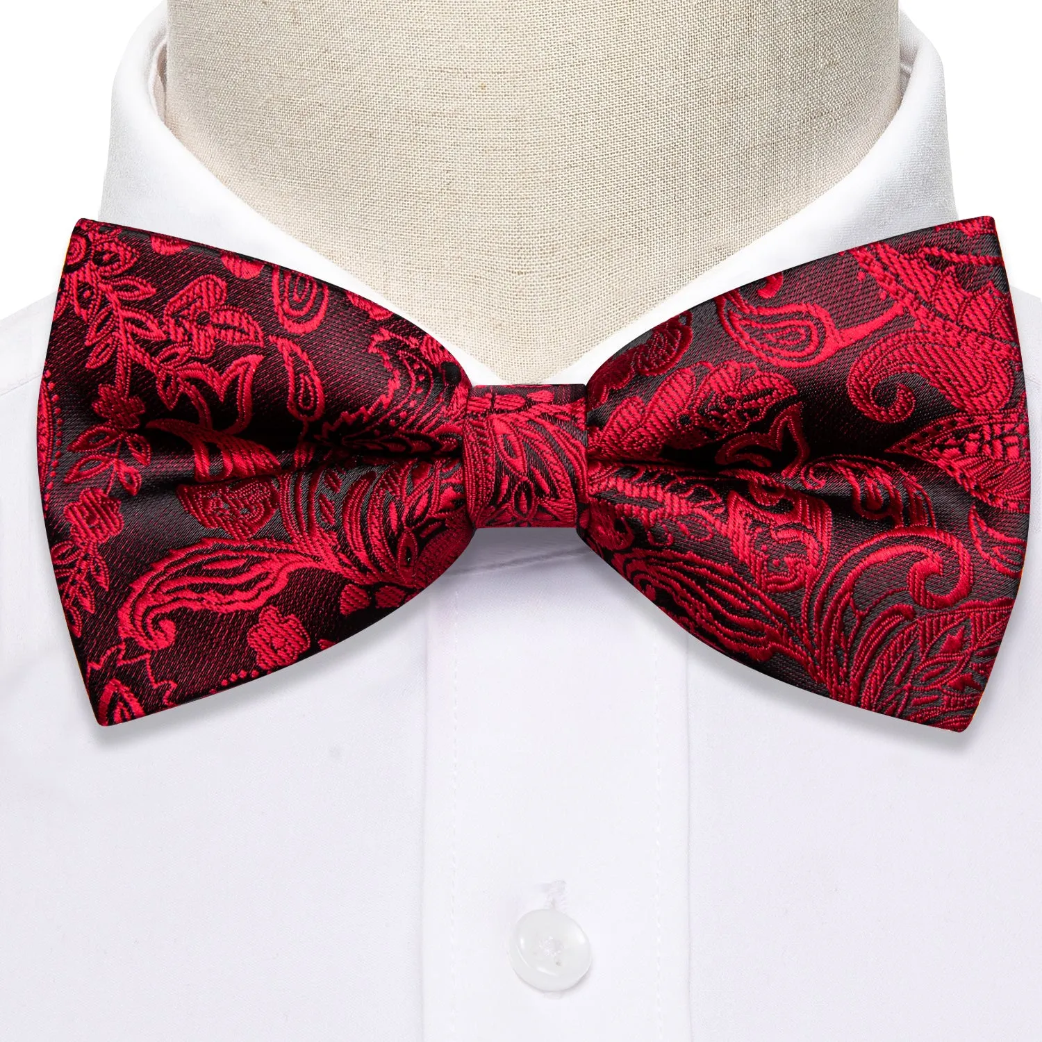 Barry. Wang Black Red Paisley Pre-tied Mens Bow Tie Hanky Cufflinks Set sold by Barrywang product image thumbnail 3