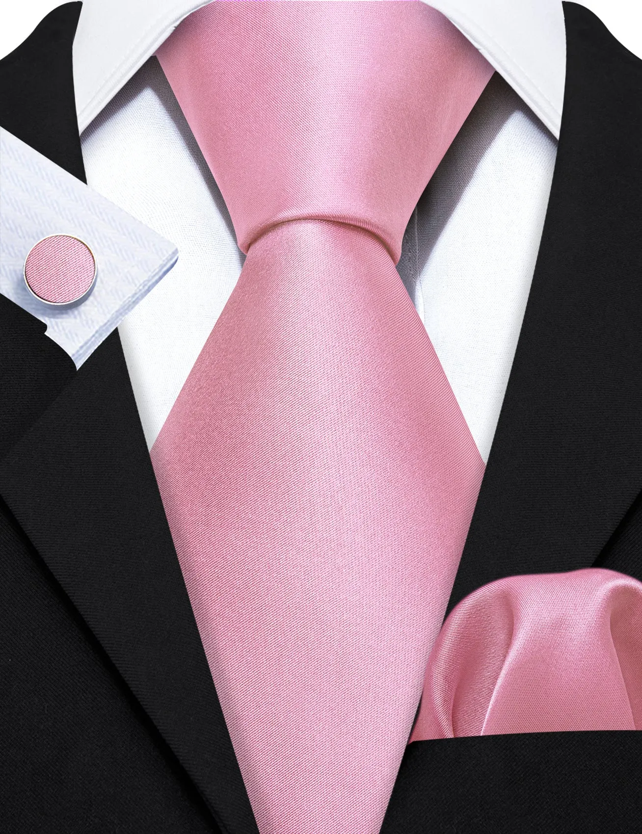 Barry Wang Light Pink Solid Silk Groom Tie Handkerchief Cufflinks Set sold by Barrywang product image thumbnail 3