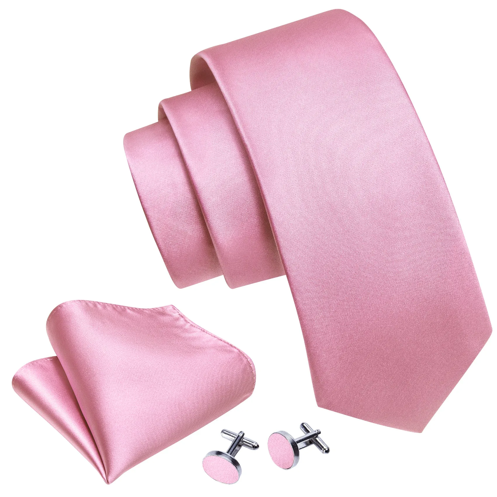 Barry Wang Light Pink Solid Silk Groom Tie Handkerchief Cufflinks Set sold by Barrywang product image thumbnail 5