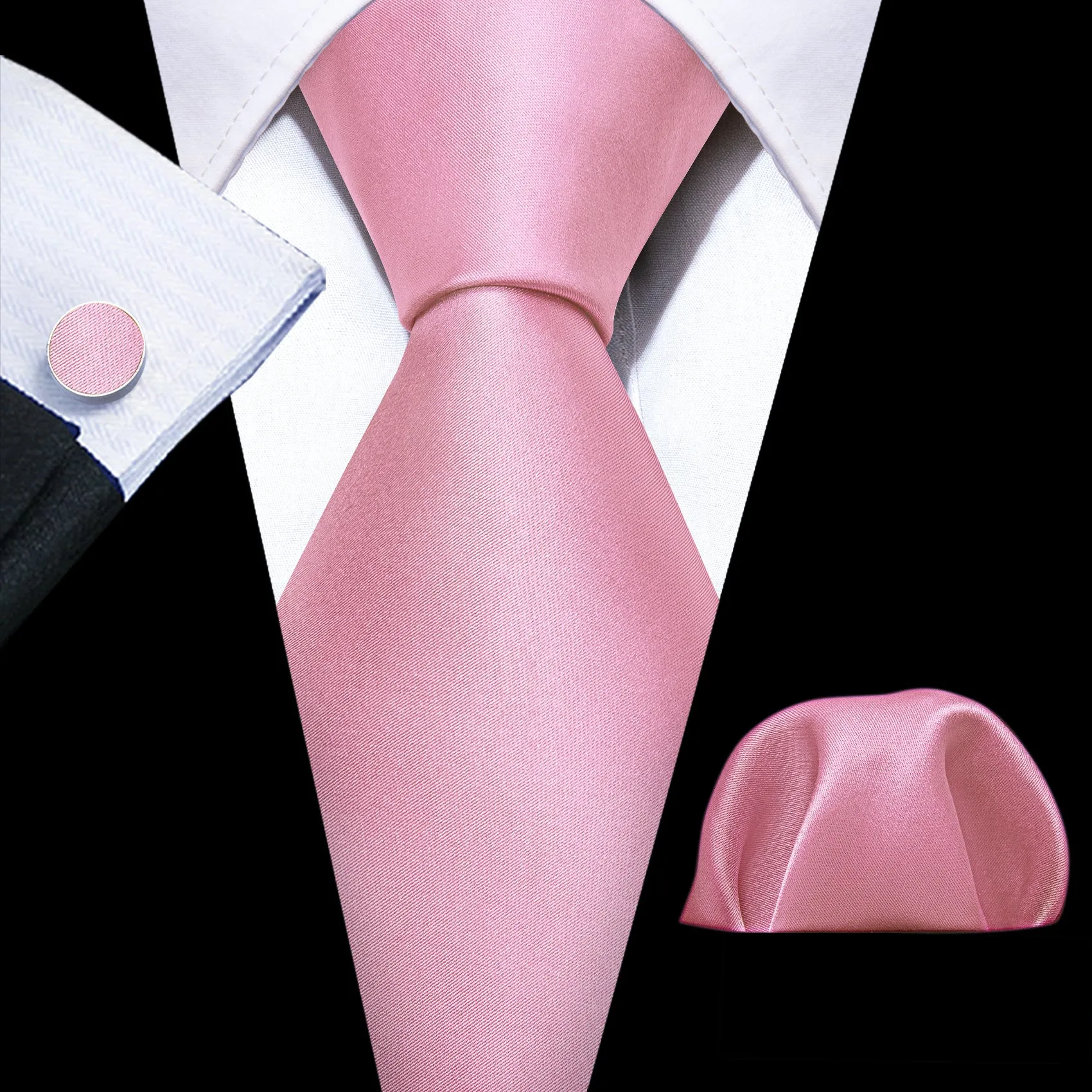 Barry Wang Light Pink Solid Silk Groom Tie Handkerchief Cufflinks Set sold by Barrywang