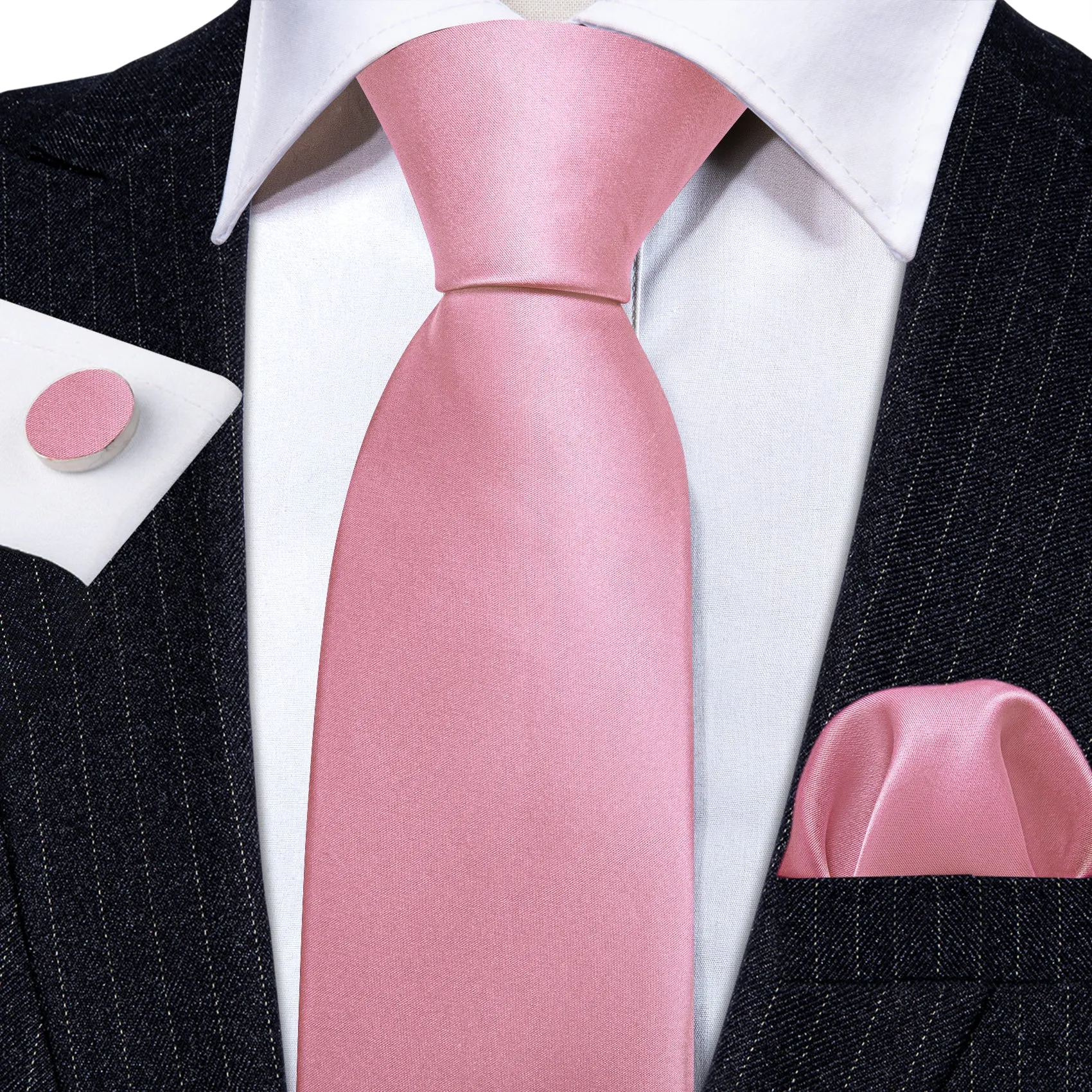 Barry Wang Light Pink Solid Silk Groom Tie Handkerchief Cufflinks Set sold by Barrywang product image thumbnail 2