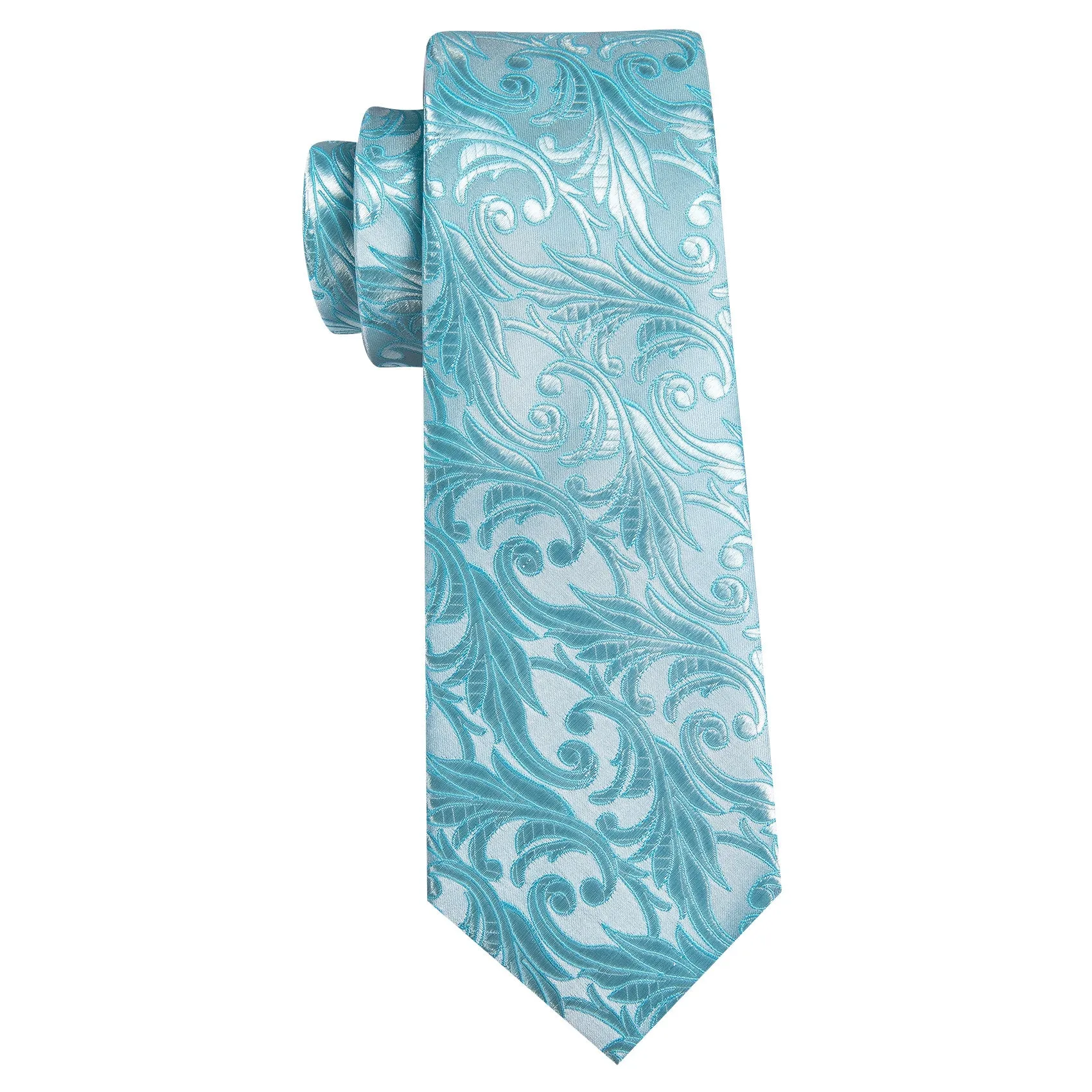 Barry.wang Floral Tie Sea Foam Silk Men's Tie Hanky Cufflinks Set sold by Barrywang product image thumbnail 5