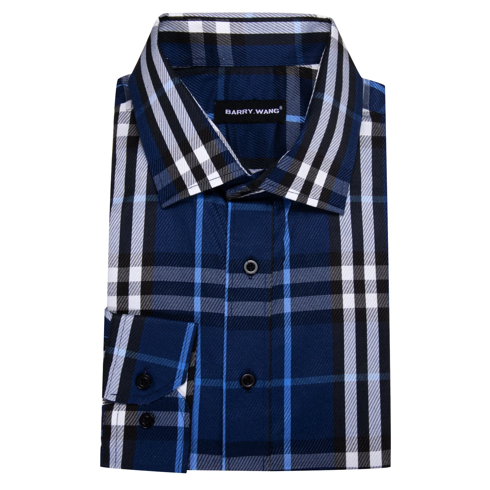 Barry.wang Casual Blue White Plaid Men's Shirt sold by Barrywang product image thumbnail 5