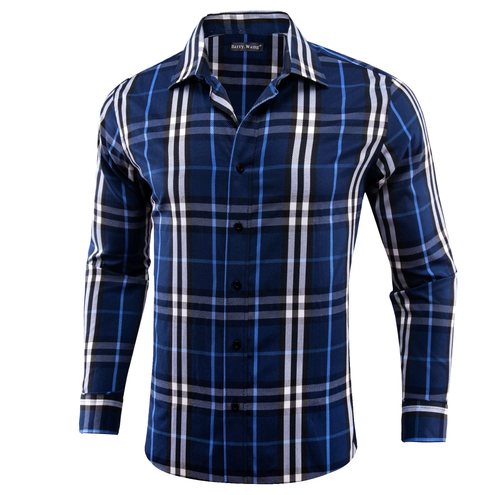 Barry.wang Casual Blue White Plaid Men's Shirt sold by Barrywang product image thumbnail 2