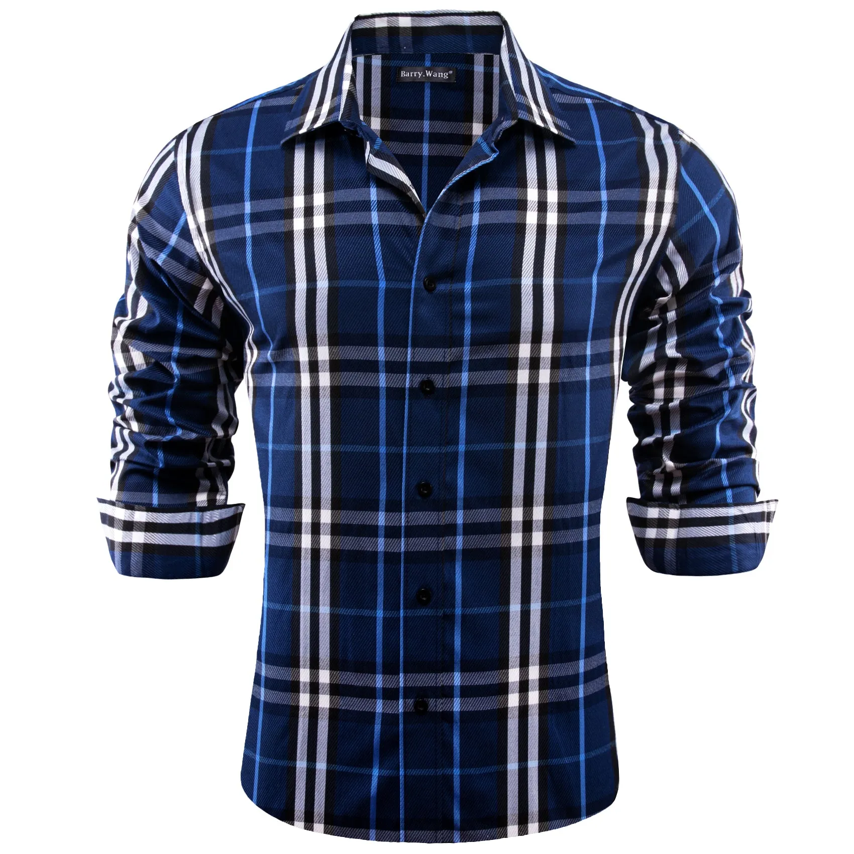 Barry.wang Casual Blue White Plaid Men's Shirt sold by Barrywang product image thumbnail 3
