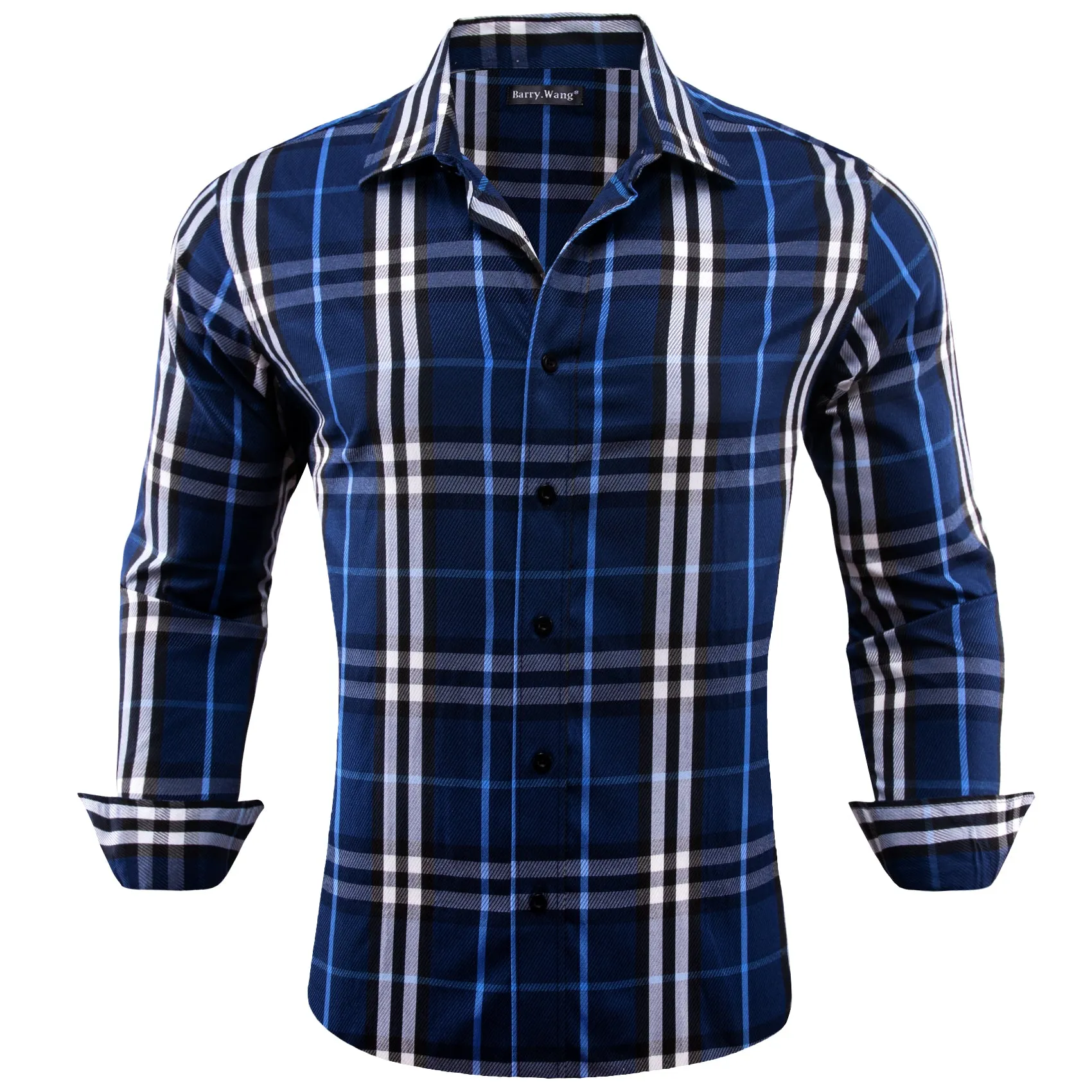 Barry.wang Casual Blue White Plaid Men's Shirt sold by Barrywang