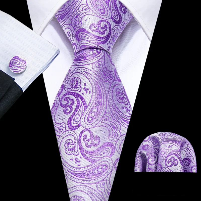 Barry. Wang Purple Paisley Silk Tie Pocket Square Cufflinks Set made by Barrywang