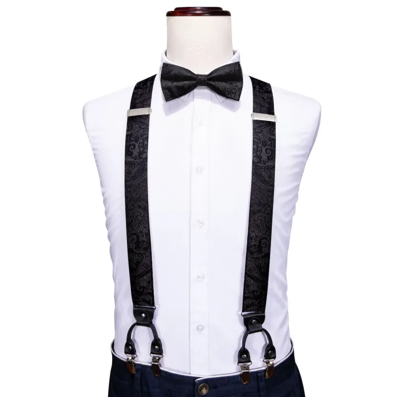 Barry. Wang Suspenders Bowtie Combo Black Paisley Pattern Men's Accessories sold by Barrywang