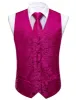 Barry. Wang Deep Pink Paisley Wedding Vest V-Neck Silk Suit Waistcoat sold by Barrywang