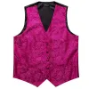 Barry. Wang Deep Pink Paisley Wedding Vest V-Neck Silk Suit Waistcoat sold by Barrywang